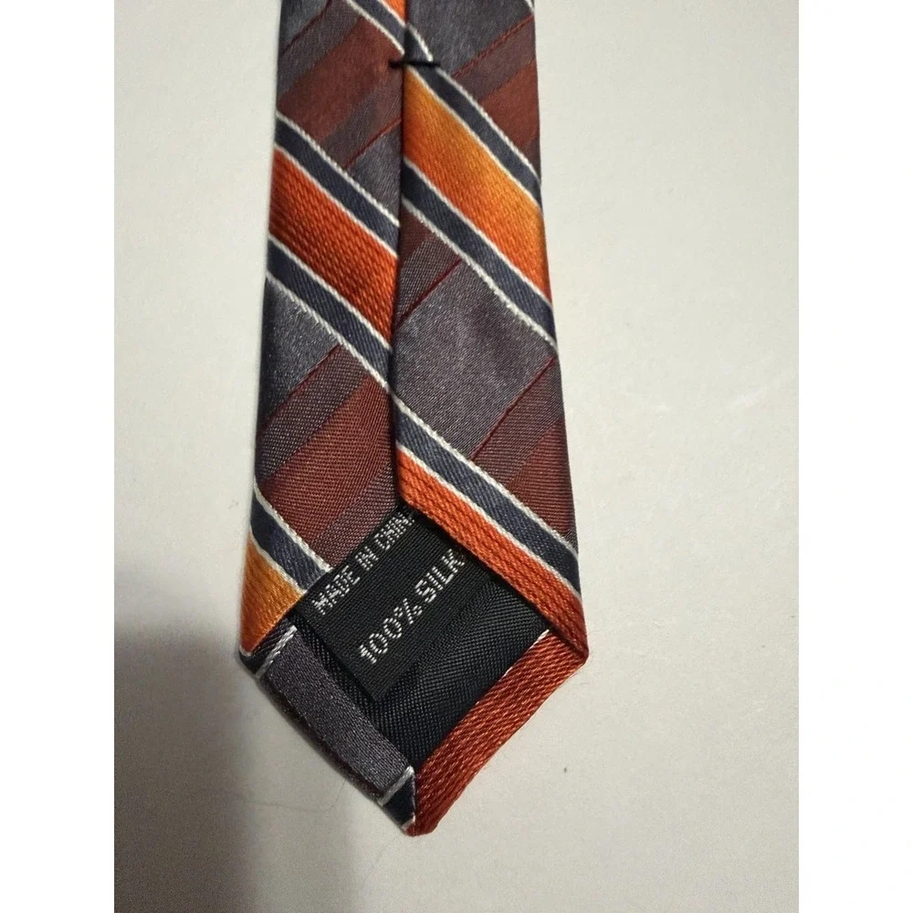Arrow Mens Silk Necktie Orange Grey Brown Striped Formal Business Tie